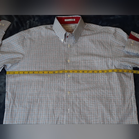 Paul Fredrick White/Blue/Red Check Button Down Long Sleeve Shirt Size 16.5- 35 - Picture 6 of 8
